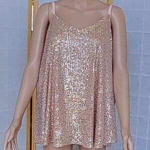 NWOT Torrid Sophie rose gold sequin spaghetti strap flowy tank top size 1 or 1X